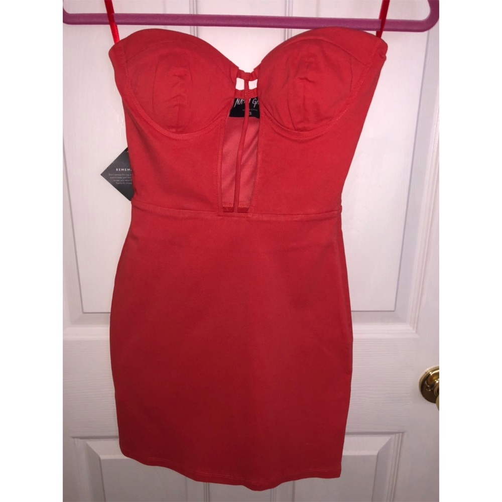 Coral strapless nasty gal dress